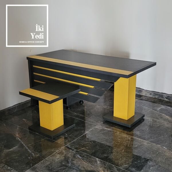 Cavalier Çalışma Masası Takımı Ofis Yönetici Masası Mobilyası Seti Büro Sarı Gri Spor Model Yönetici Grubu