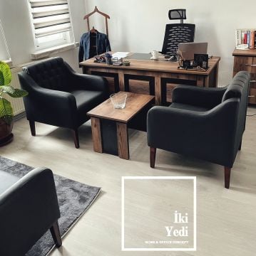 Surcroit Makam Oda Takımı Ofis Mobilyası Seti Büro Mobilyalar Yönetici Çalışma Masası Kapitoneli Koltuk Takımı Grubu