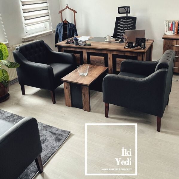 Surcroit Makam Oda Takımı Ofis Mobilyası Seti Büro Mobilyalar Yönetici Çalışma Masası Kapitoneli Koltuk Takımı Grubu