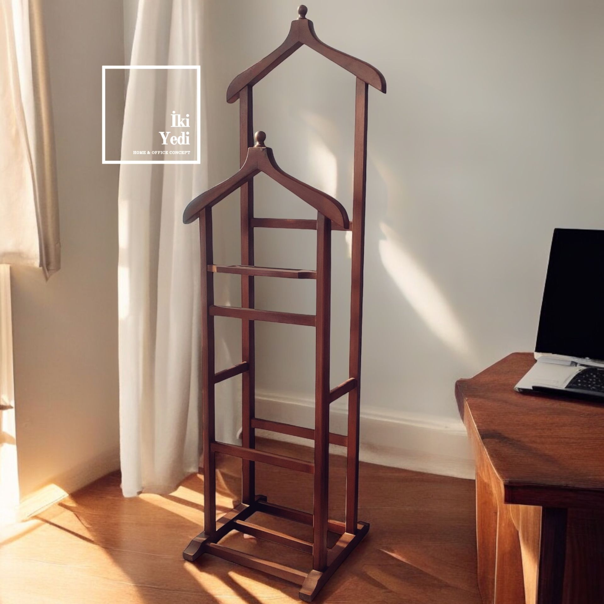 Lueur Ceviz Renk İkili Çiftli Dilsiz Uşak Askılık Masif Ahşap Gürgen Ağacı Ofis Mobilyası Aksesuarları Hediyelik