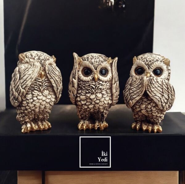 Seung 77-2 Görmedim Duymadım Bilmiyorum Baykuş 3’lü Biblo Seti Dekoratif Obje Ev Ofis Hediyelik