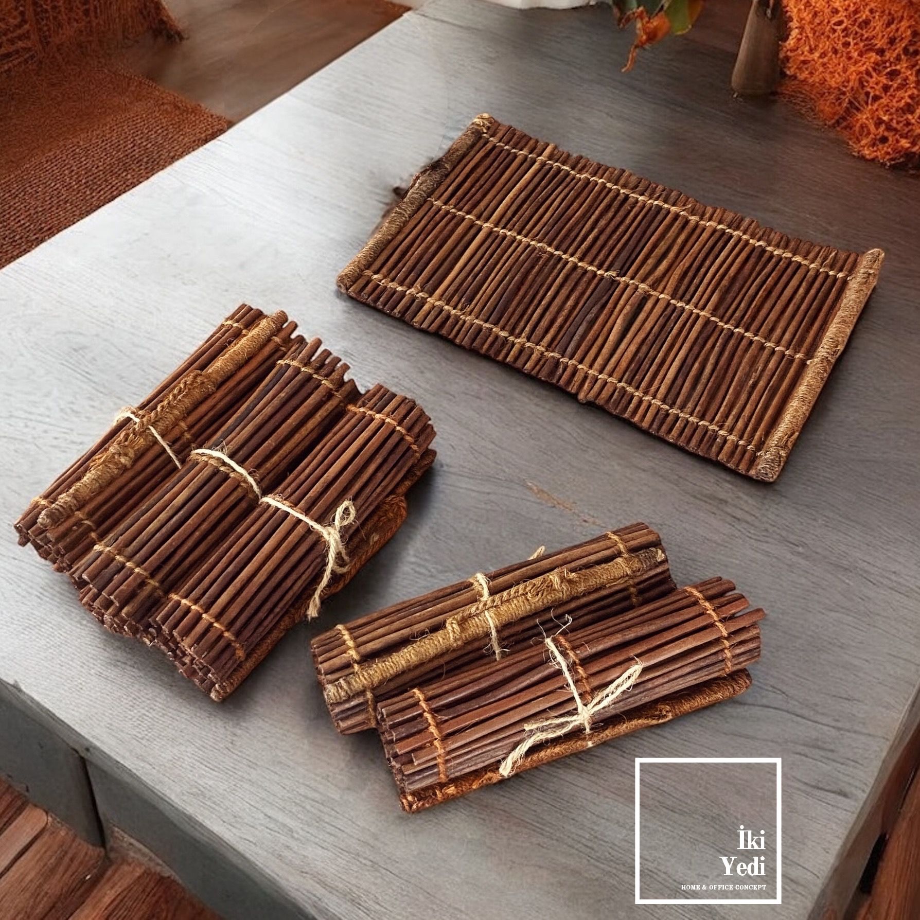 Doğal Bambu Runner - S Yemek Masası Şık Sunum Örtüsü Ahşap Dekoratif Nihale Rulo
