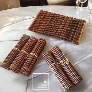 Doğal Bambu Runner - M Yemek Masası Şık Sunum Örtüsü Ahşap Dekoratif Nihale Rulo