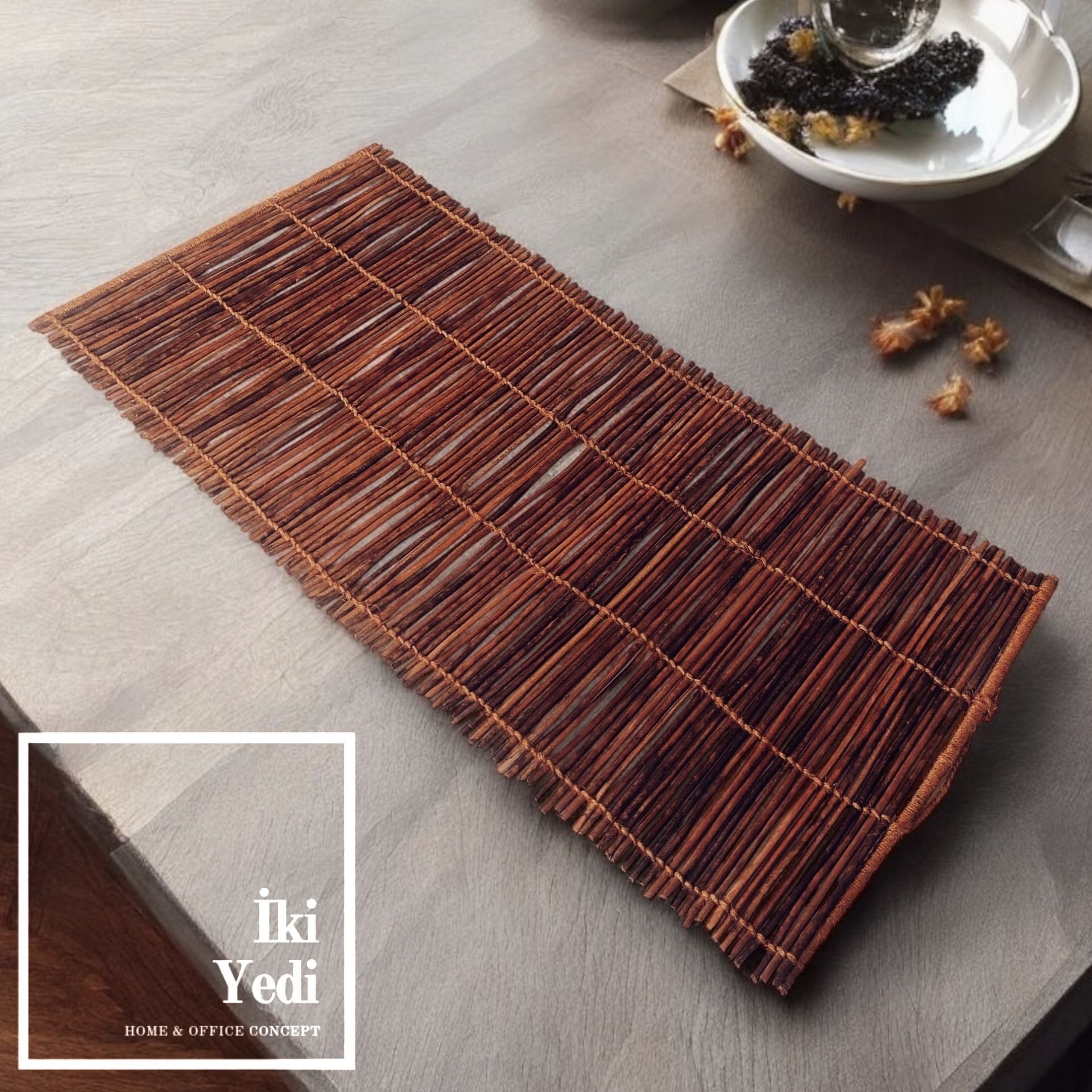 Doğal Bambu Runner - L Büyük Boy Yemek Masası Şık Sunum Örtüsü Ahşap Dekoratif Nihale Rulo