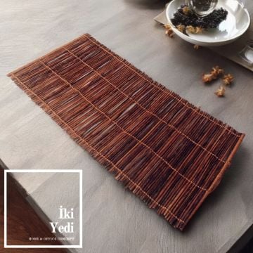 Doğal Bambu Runner - L Büyük Boy Yemek Masası Şık Sunum Örtüsü Ahşap Dekoratif Nihale Rulo