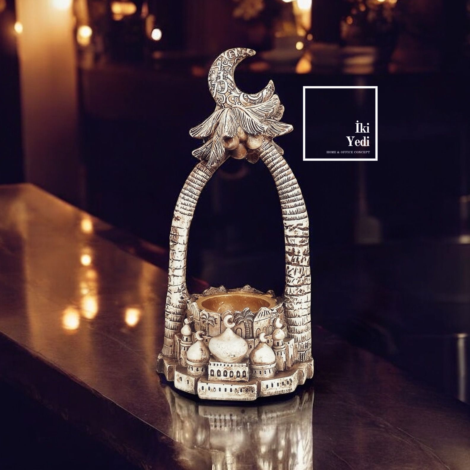 Osmanlı Temalı Ay Yıldız Figürlü Şamdan, Tarihi Dekoratif Mumluk, Masaüstü Hediyelik Aksesuar