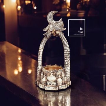 Osmanlı Temalı Ay Yıldız Figürlü Şamdan, Tarihi Dekoratif Mumluk, Masaüstü Hediyelik Aksesuar