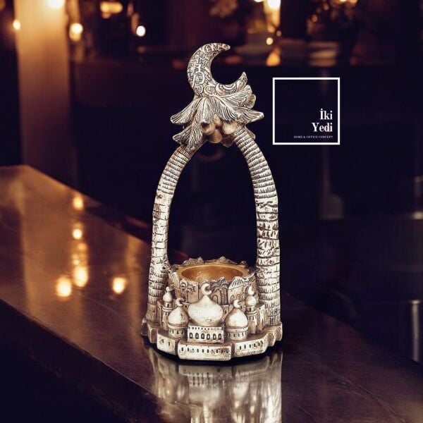 Osmanlı Temalı Ay Yıldız Figürlü Şamdan, Tarihi Dekoratif Mumluk, Masaüstü Hediyelik Aksesuar