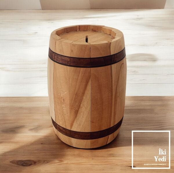 Manca Ahşap Fıçı Tasarım Fonksiyonel Kumbara Doğal Ağaç Malzeme Vidalı Kapaklı Tasarruf Ev İş Hediyesi