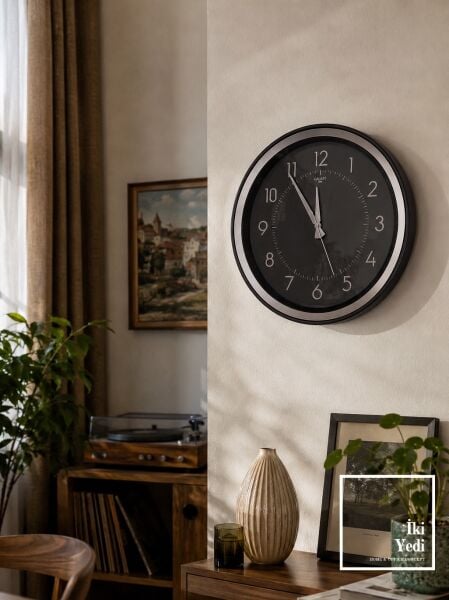Pahom 36,5 cm Gri Gümüş Sessiz Akar Mekanizmalı Modern Salon Mutfak Ve Ofis Duvar Saati Hediyelik
