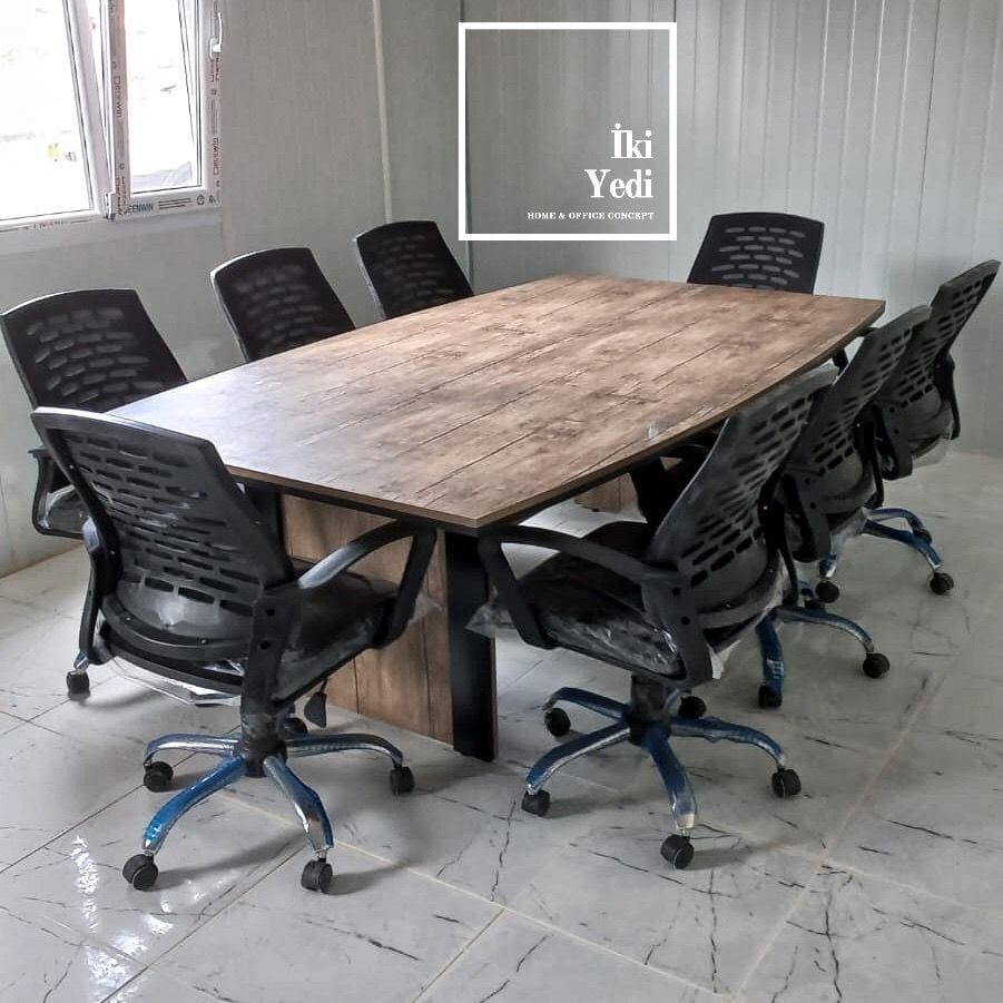 Jormoe 2,5 Metre Toplantı Masası Ofis Sandalyesi Seti 8 Kişilik Ofis Mobilyası Büro Mobilyaları