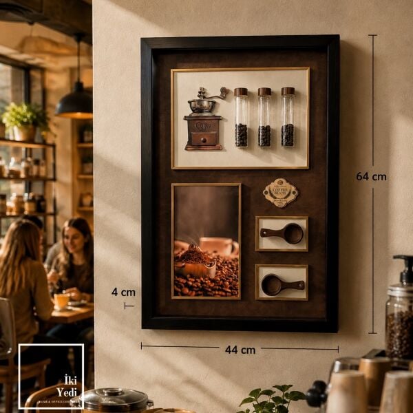 3D Rölyef Kahve Pano 44x64 cm Yeni Nesil Kahveci Kafe Mutfak Ve Coffee Shop Duvar Dekoru Lüks Stil
