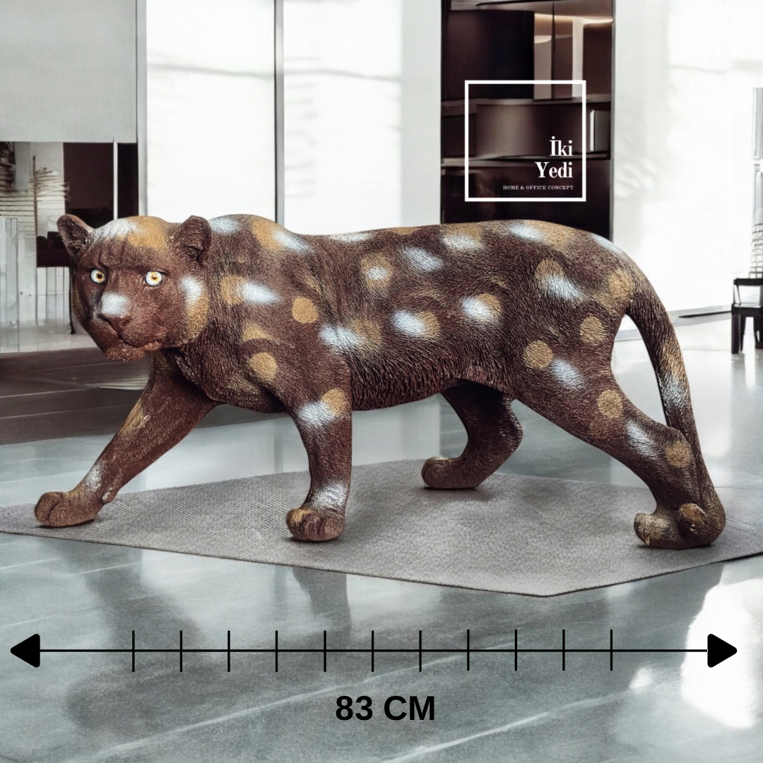 Petruan 83 cm Büyük Leopar Puma Heykeli Modern Sanatsal Dekoratif Hayvan Figürü Bahçe Dekoru Ofis