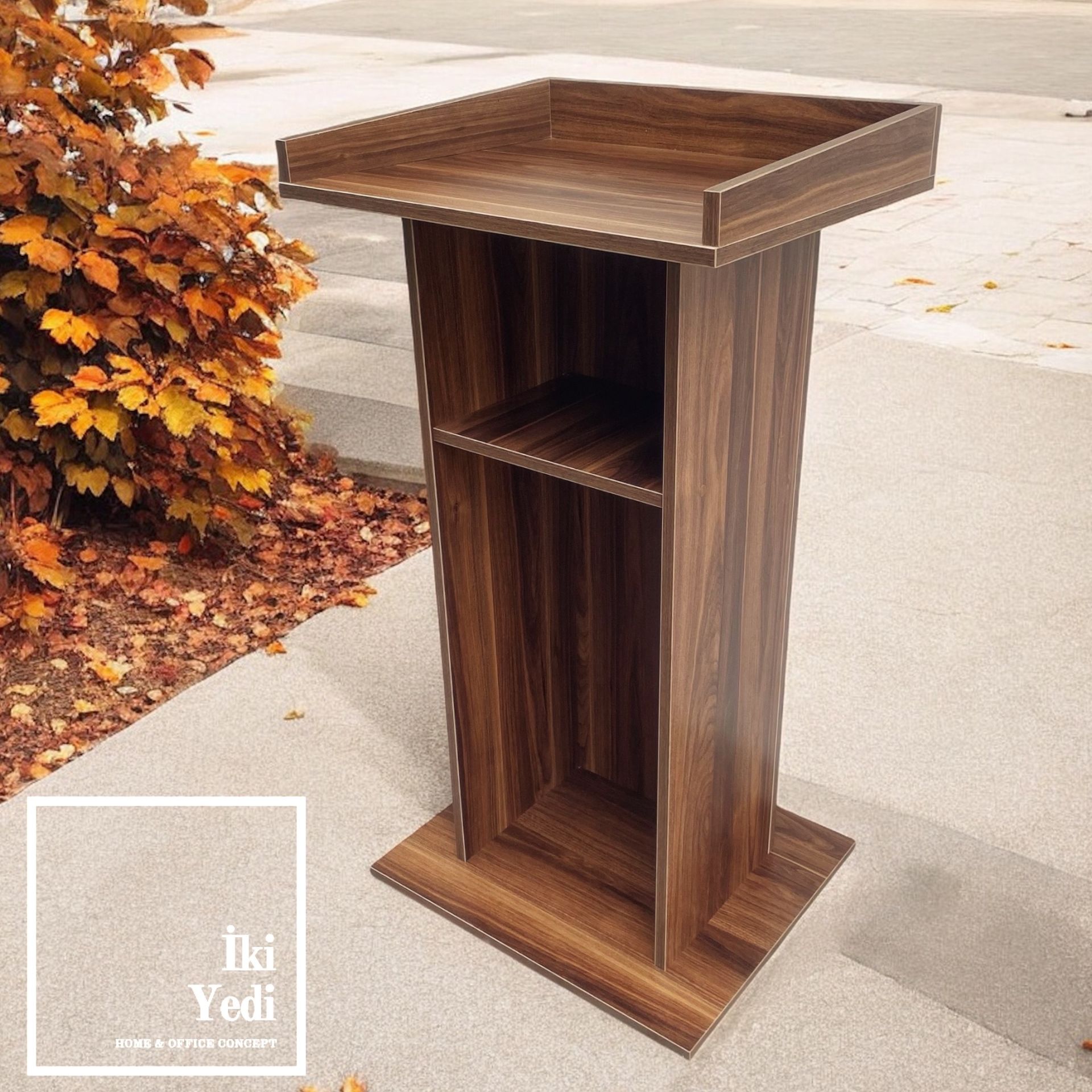 Lucca Kürsü Ceviz Rengi Konuşma Kürsüsü Açılış Resepsiyon Okul Mobilyaları Ofis Büro Konferans