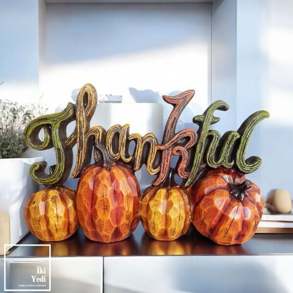 Frumkin-T “Thankful” Kabak Dekoru – Sonbahar Temalı Masaüstü Yazı Obje Dekorasyon Bahçe Balkon Obje