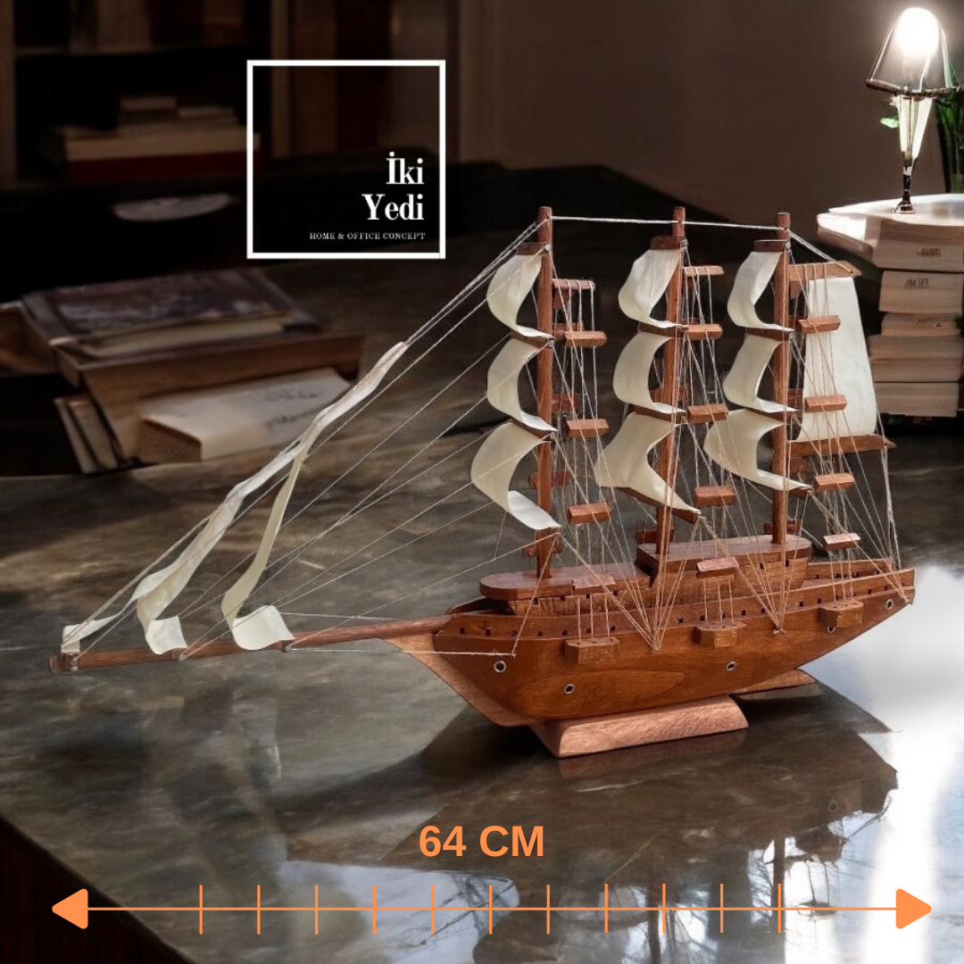 Big Brabec 64 cm Büyük Ahşap Gemi Maketi Yelkenli Obje Denizcilik Dekorasyon Ürünleri Ev Ofis Büro
