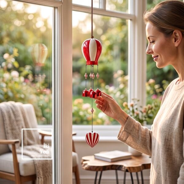 Pauline Seramik Balon Rüzgar Çanı Lüks Balkon Ve Bahçe Süsü Dekoratif Asma Obje Duvar Dekorasyonu