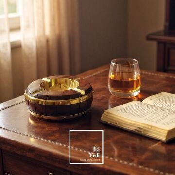 Norman Masif Ahşap Pirinç Küllük – Antik Tasarım Kültablası, Lüks Ev ve Ofis Hediyesi