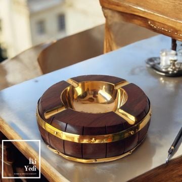 Norman Masif Ahşap Pirinç Küllük – Antik Tasarım Kültablası, Lüks Ev ve Ofis Hediyesi