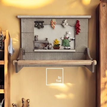 Shirley Ahşap Şef Temalı Mutfak Havluluk – Vintage Duvar Askılığı Dekoratif Raflı Havlu Tutucu