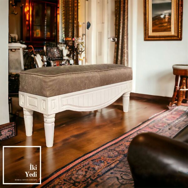 Radonjik Ahşap Puf Beyaz Eskitme Minder Döşemeli Bench Bank Uzun Tabure Oturak Ev Antre Dekorasyonu