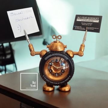 Robinio 77-2 Robot Masa Saati Not ve Kart Tutuculu Dekoratif Saat Ofis Aksesuarı Hediyelik Eşyalar
