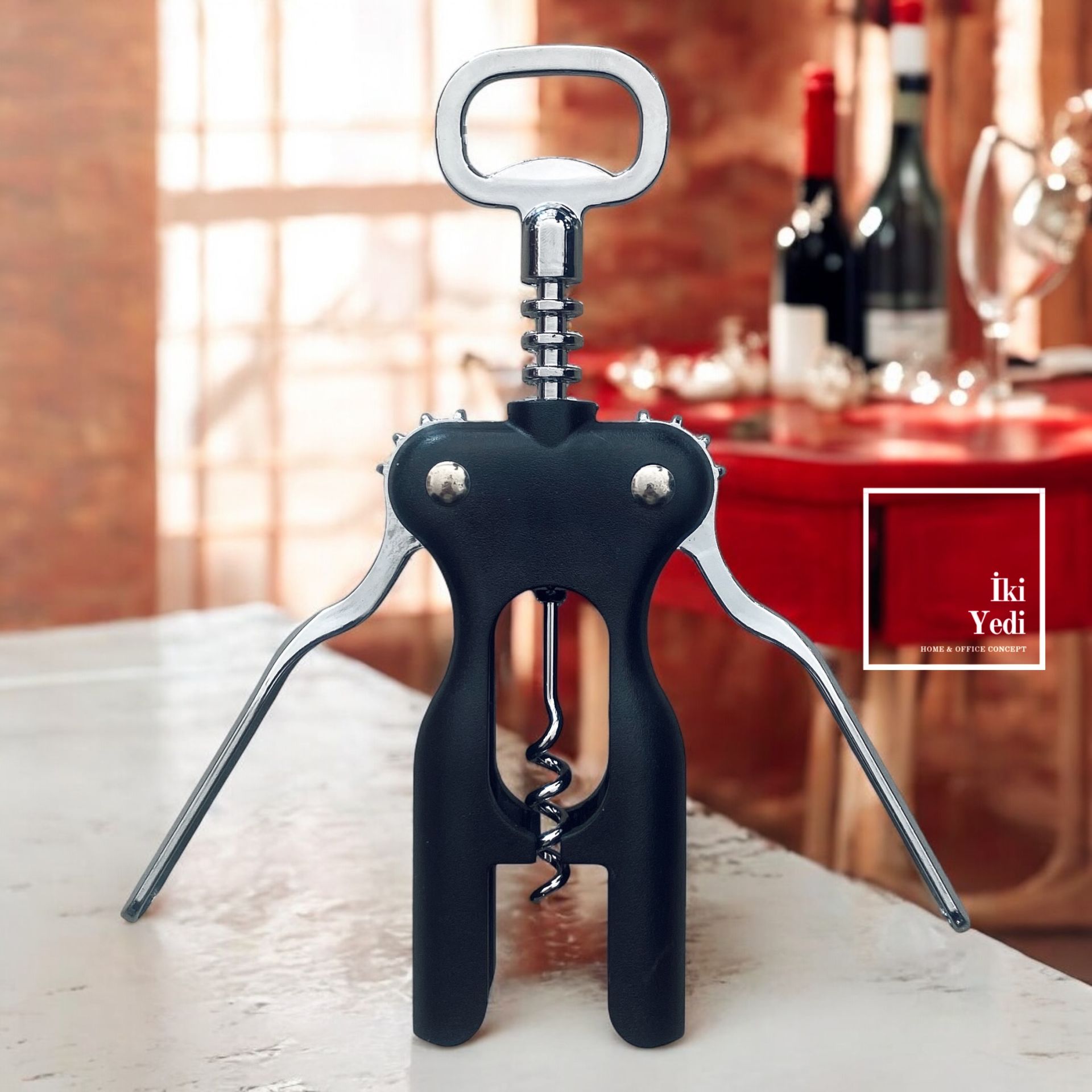 Happy Kitchen Paslanmaz Tirbüşon – Şarap Şişe Açacağı, Mantar Açıcı, Pratik Mutfak Gereci