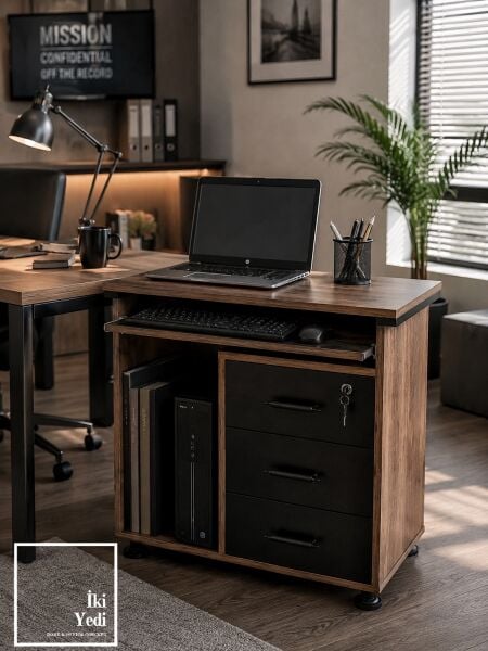 Rodos Klavyelikli 80 cm Bilgisayar Masası Çekmeceli Çalışma Masası Ofis Etajer Dolabı Keson Büro Ev