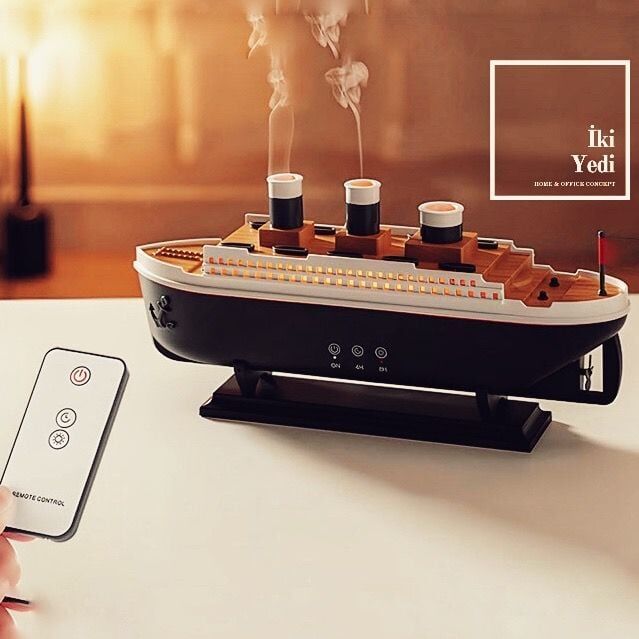 Titanik Buharlı Gemi Tasarımlı LED Işıklı Aroma Difüzör Buhar Makinesi Nemlendirici Dekoratif Hediye