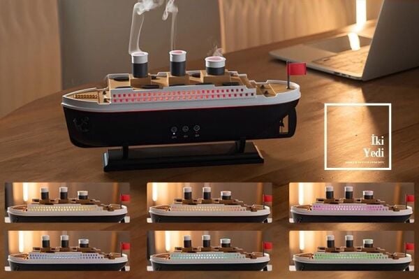 Titanik Buharlı Gemi Tasarımlı LED Işıklı Aroma Difüzör Buhar Makinesi Nemlendirici Dekoratif Hediye