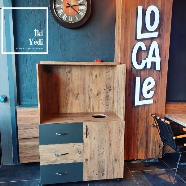 Compact Servant Dolap Garson Dolabı Kasa Bankosu Cafe Restoran Mobilyaları Çekmeceli Frenli Tekerlekli Seyyar