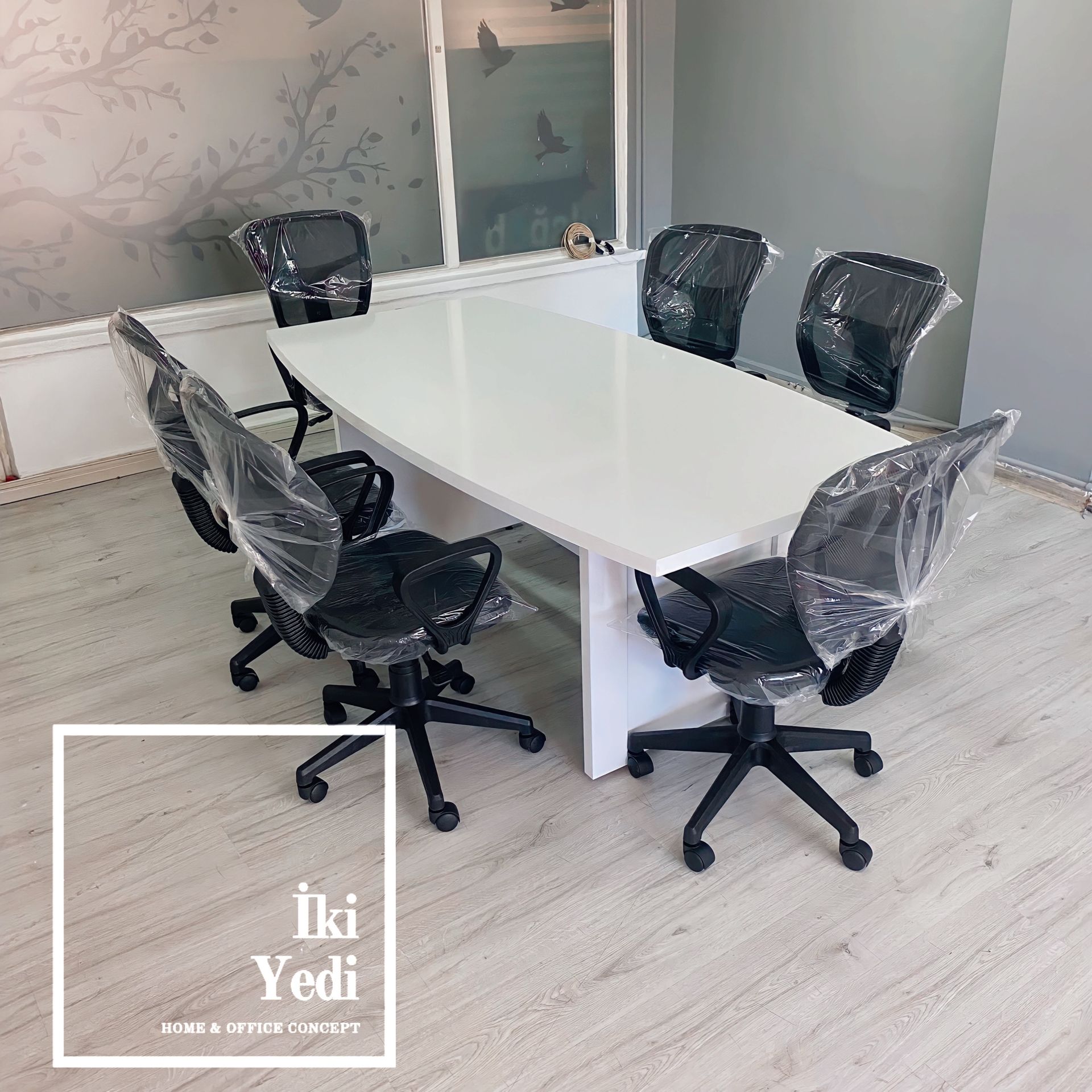 Lunvin 2 Metre Toplantı Masası ve Personel Çalışma Sandalyeleri Takımı Seti Ofis Mobilyaları Büro Mobilyası