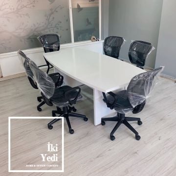 Lunvin 2 Metre Toplantı Masası ve Personel Çalışma Sandalyeleri Takımı Seti Ofis Mobilyaları Büro Mobilyası