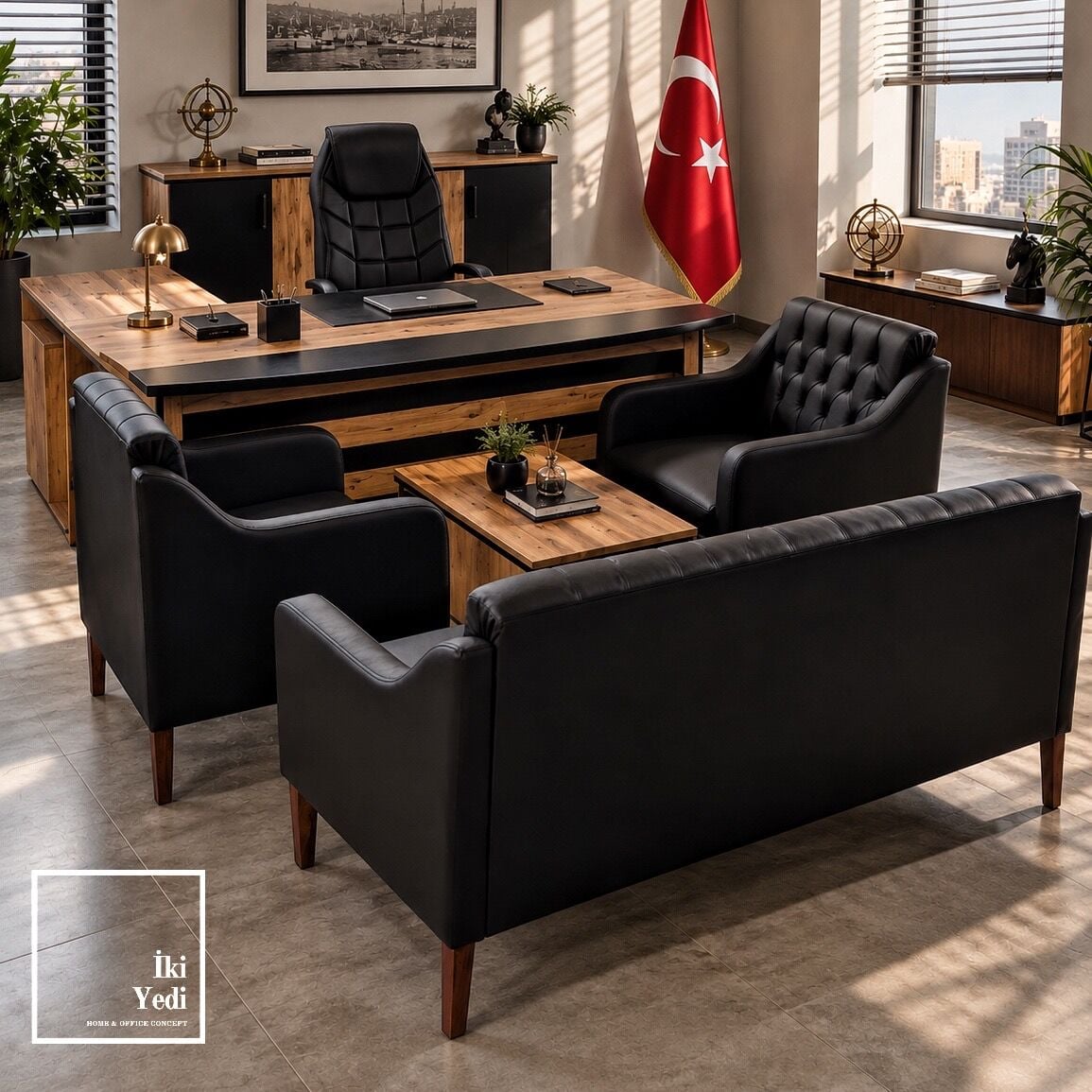 Rodos Koltuklu Makam Oda Takımı Ofis Mobilyası Büro Yönetici Masası Çalışma Mobilyaları Patron Grup
