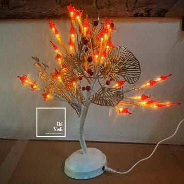 Aldous 77-2 Kırmızı LED Masa Lambası, 45 cm Yapraklı Çiçek Tasarım, Gece Lambası Dekoratif