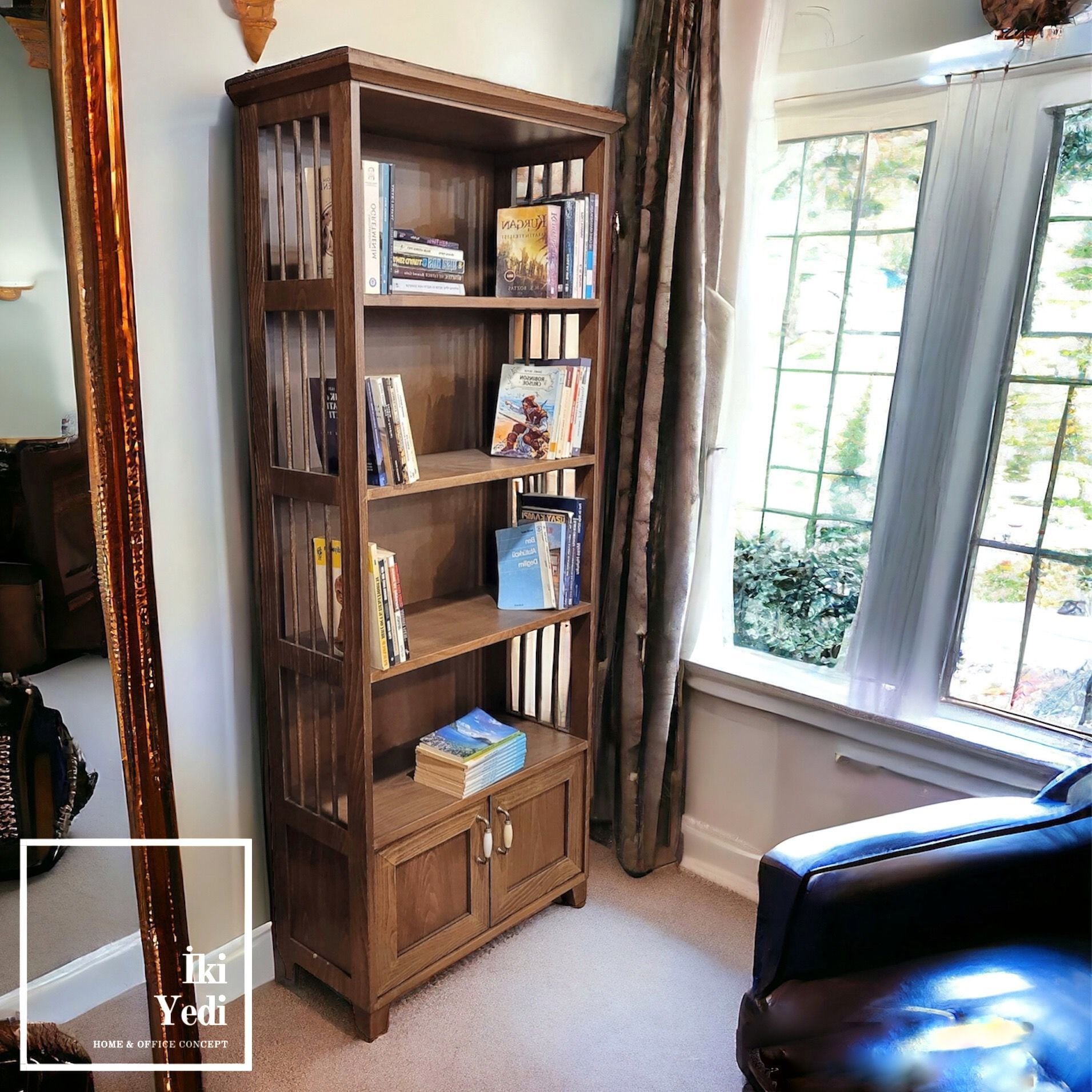 Darkown Ceviz Ahşap Kitaplık Kütüphane Ev Salon Oturma Odası Ofis Büro Dekorasyonu Mobilyalar