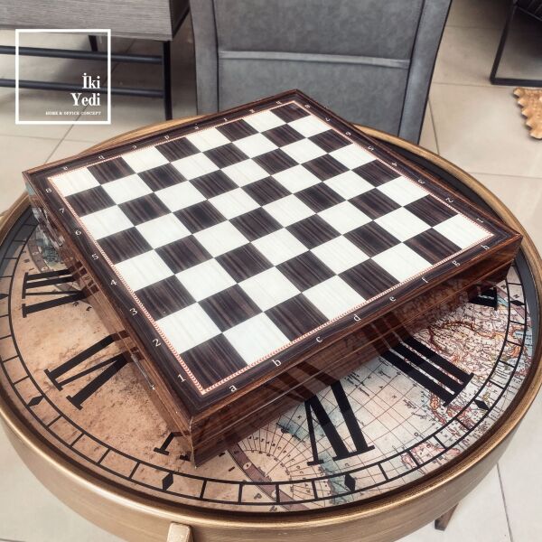 Huxley Ceviz Desenli Ahşap Satranç Takımı Hazneli El Yapımı Lüks Satranç Seti Dekoratif Hediyelik