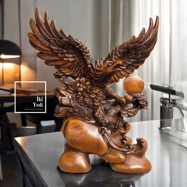 Galloway Ahşap Görünümlü Kartal Heykeli | Dekoratif Ofis ve Ev Obje Dekorasyon Ürünleri Hediyelik