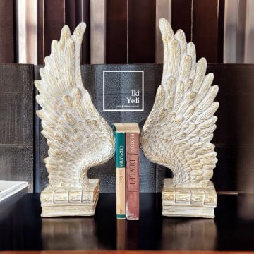 Melek Kanatlı Kitap Tutucu Seti – Retro Tarz Dekoratif Kitaplık Aksesuarı, Ev Ofis Hediyelik