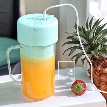 Kobbie Taşınabilir Şarjlı Elektrikli Meyve Sıkacağı Renkli Pipetli Bardak Blender, Kamp & Piknik İçin Uygun