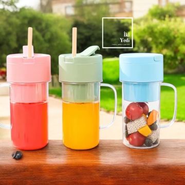 Kobbie Taşınabilir Şarjlı Elektrikli Meyve Sıkacağı Renkli Pipetli Bardak Blender, Kamp & Piknik İçin Uygun