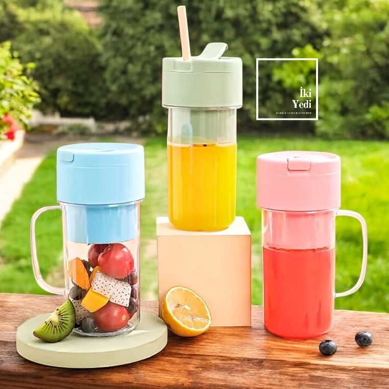 Kobbie Taşınabilir Şarjlı Elektrikli Meyve Sıkacağı Renkli Pipetli Bardak Blender, Kamp & Piknik İçin Uygun