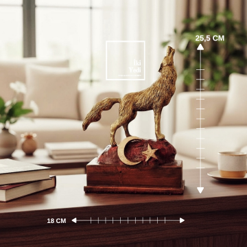 Uluyan Kurt Heykeli Ayyıldızlı Türk Bayraklı Bozkurt Biblosu Ev Ofis Büro Dekorasyonu İş Hediyesi