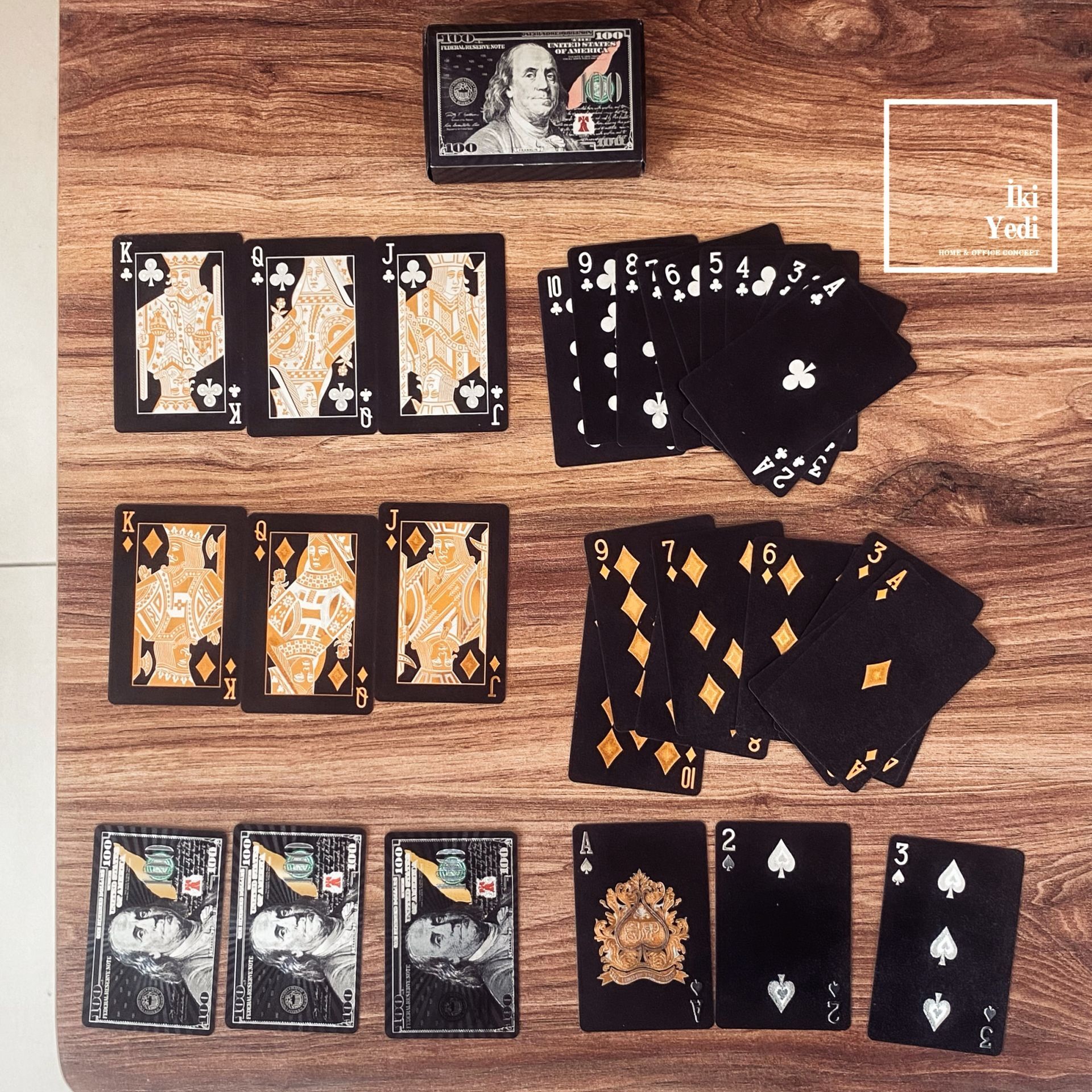 Gümüş Dolar Temalı Su Geçirmez Özel Tasarım İskambil Kartları Lüks ve Dayanıklı Oyun Kartı Destesi