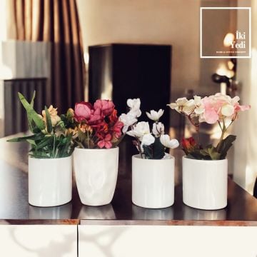 FLW77-2 Seramik Saksıda Yapay Çiçek Seti, Dekoratif Aranjman, Ev Ofis Saksı Bitkisi Obje