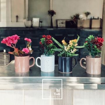 FLW77-1 Kupa Bardakta Yapay Çiçek Seti, Dekoratif Saksı, Masa Üstü Ev Ofis Çiçek Aksesuarı