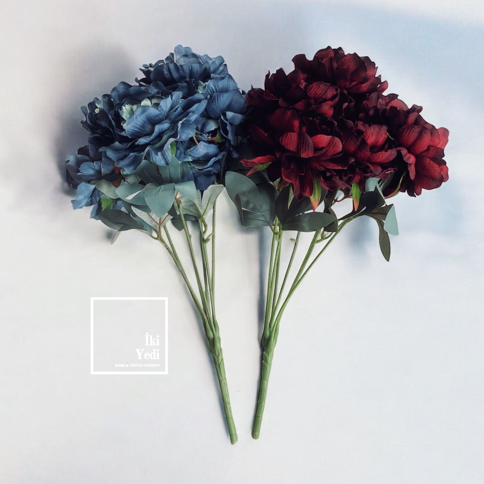 55 cm Yapay Şakayık Buketi, Kırmızı & Mavi Renk Dekoratif Çiçek, Ev Ofis Masaüstü Süsleme