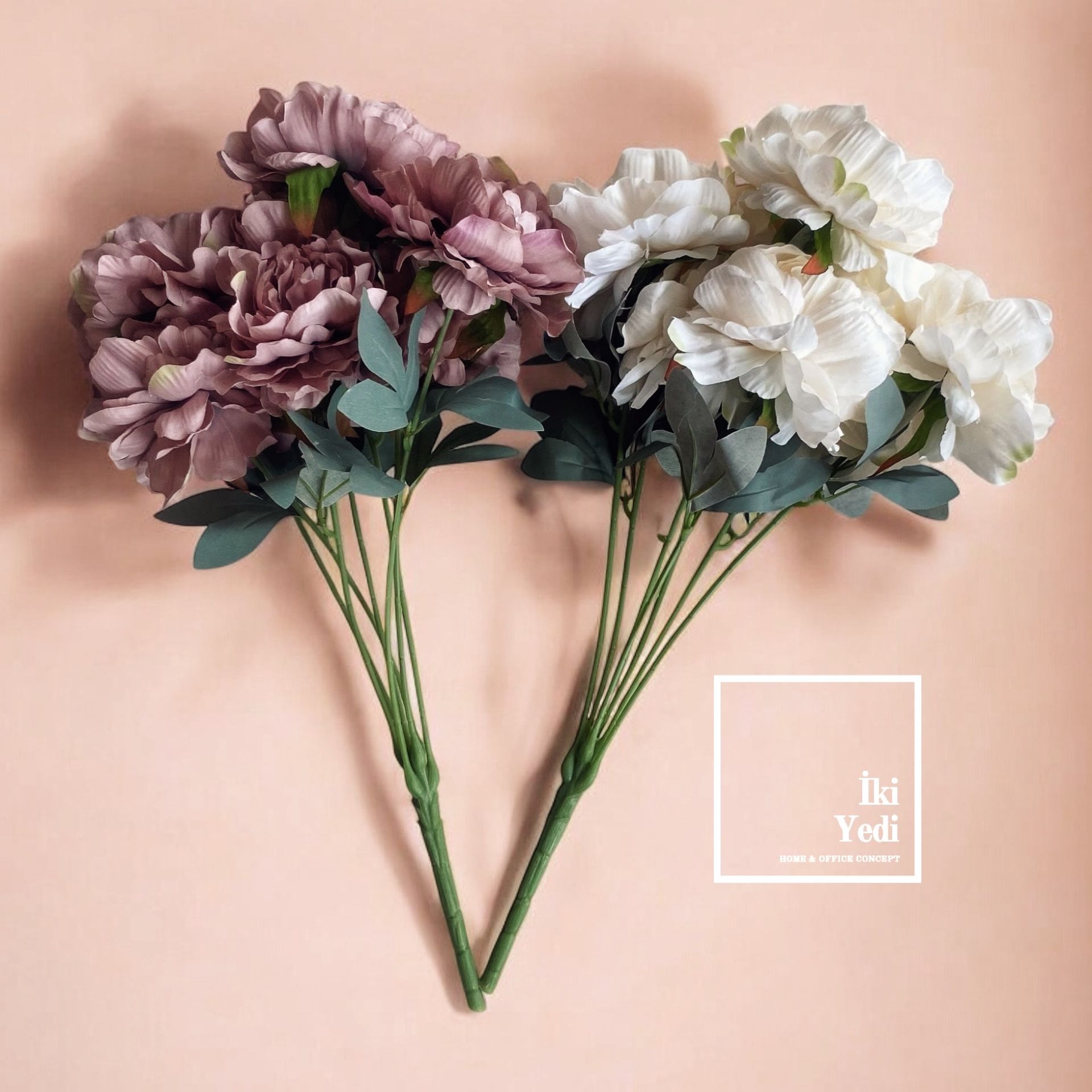 55 cm Yapay Şakayık Demeti, Krem & Lila Renk Buket, Dekoratif Yapay Çiçek Ev Ofis Aksesuarı