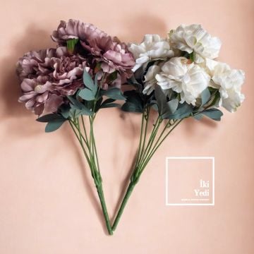 55 cm Yapay Şakayık Demeti, Krem & Lila Renk Buket, Dekoratif Yapay Çiçek Ev Ofis Aksesuarı