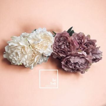 55 cm Yapay Şakayık Çiçeği Demeti – Krem & Lila – Dekoratif Yapay Çiçek Buketi Ev Ofis İçin